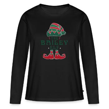 Der Bailey Elf Pyjama für lustige Weihnachtsfeiertage - Frauen Premium Bio Langarmshirt - Schwarz - Vorne - Julia (174cm)