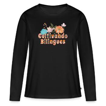 Cultivando Bilingües Spanischlehrer Bekleidung - Frauen Premium Bio Langarmshirt - Schwarz - Vorne - Julia (174cm)