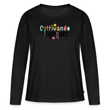Cultivando Bilingües Spanischlehrer Bekleidung - Frauen Premium Bio Langarmshirt - Schwarz - Vorne - Julia (174cm)