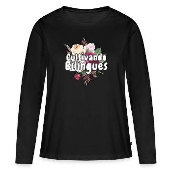 Cultivando Bilingües Spanischlehrer Bekleidung - Frauen Premium Bio Langarmshirt - Schwarz - Vorne - Julia (174cm)
