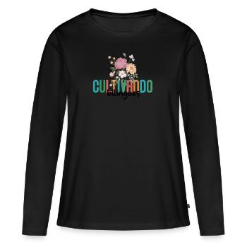 Cultivando Bilingües Spanischlehrer Bekleidung - Frauen Premium Bio Langarmshirt - Schwarz - Vorne - Julia (174cm)