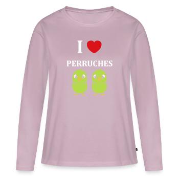 Oiseaux perruches humour petite perruche - T-shirt manches longues Premium bio Femme - rose poudré - Devant - Julia (174cm)