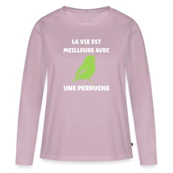 Oiseaux perruches humour petite perruche - T-shirt manches longues Premium bio Femme - rose poudré - Devant - Julia (174cm)