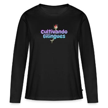 Cultivando Bilingües Spanischlehrer Bekleidung - Frauen Premium Bio Langarmshirt - Schwarz - Vorne - Julia (174cm)