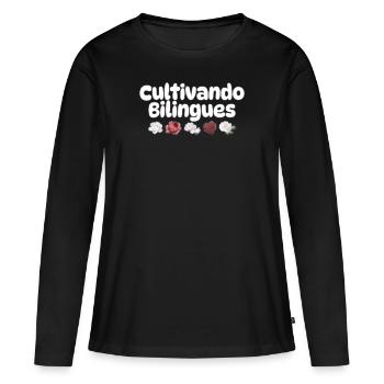 Cultivando Bilingües Spanischlehrer Bekleidung - Frauen Premium Bio Langarmshirt - Schwarz - Vorne - Julia (174cm)