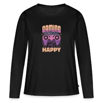 Mantra du joueur joyeux - T-shirt manches longues Premium bio Femme - noir - Devant - Julia (174cm)