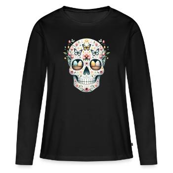 Printemps floraison tête de mort Tee lunatique jardin de Pâques - T-shirt manches longues Premium bio Femme - noir - Devant - Julia (174cm)
