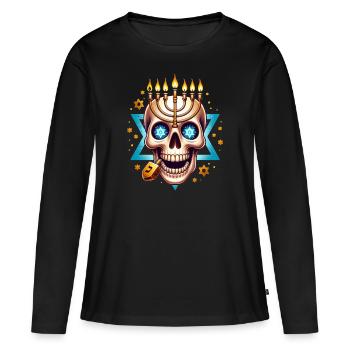 T-shirt tête de mort Festival des Lumières Hanukkah Menorah - T-shirt manches longues Premium bio Femme - noir - Devant - Julia (174cm)