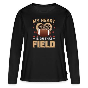 Mein Herz hängt an diesem Fußballplatz für America - Frauen Premium Bio Langarmshirt - Schwarz - Vorne - Julia (174cm)