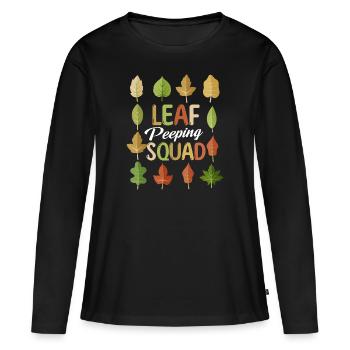 Leaf Peeping Squad Autumn Leaf Peeper - Frauen Premium Bio Langarmshirt - Schwarz - Vorne - Julia (174cm)