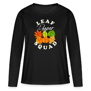Leaf Peeper Squad Fall Season Autumn Leaves Peeper - Frauen Premium Bio Langarmshirt - Schwarz - Vorne - Julia (174cm)