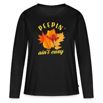 Peepin' Ain’t Easy Drôle Automne Automne Feuille Peeper - T-shirt manches longues Premium bio Femme - noir - Devant - Julia (174cm)