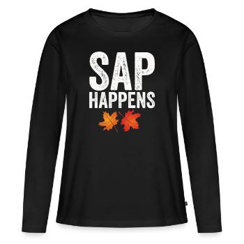 Sirop d’érable arbre tapotement drôle automne - T-shirt manches longues Premium bio Femme - noir - Devant - Julia (174cm)