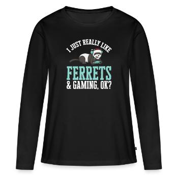 Furet, propriétaire de furet - T-shirt manches longues Premium bio Femme - noir - Devant - Julia (174cm)