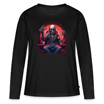 Gamer Skeleton Rock sur le meilleur score - T-shirt manches longues Premium bio Femme - noir - Devant - Julia (174cm)