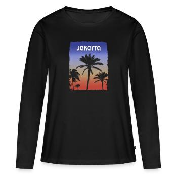 Jakarta Indonésie coucher de soleil vacances Souvenir Palm - T-shirt manches longues Premium bio Femme - noir - Devant - Julia (174cm)