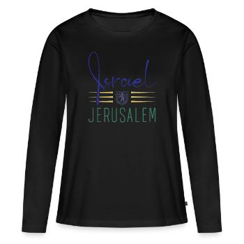 Armoiries de Jérusalem Drapeau d’Israël - T-shirt manches longues Premium bio Femme - noir - Devant - Julia (174cm)