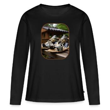 Geta Sandal Escargots Slow Exploration T-shirt - T-shirt manches longues Premium bio Femme - noir - Devant - Julia (174cm)