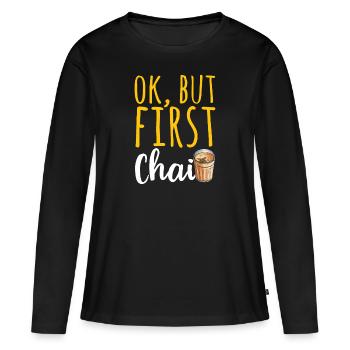 Thé Chai Masala Chai - T-shirt manches longues Premium bio Femme - noir - Devant - Julia (174cm)