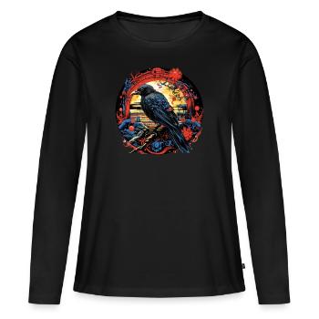 Folklore, Krähenmärchen, Symbole - Frauen Premium Bio Langarmshirt - Schwarz - Vorne - Julia (174cm)