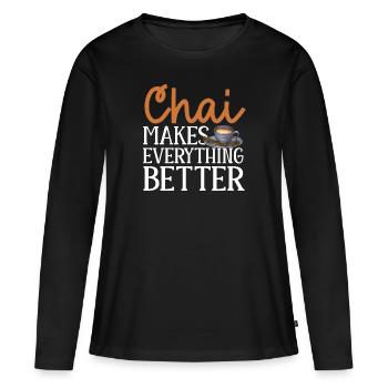 Thé Chai Masala Chai - T-shirt manches longues Premium bio Femme - noir - Devant - Julia (174cm)