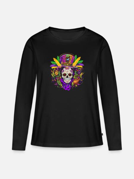 Mardi Gras - Frauen Premium Bio Langarmshirt - Schwarz