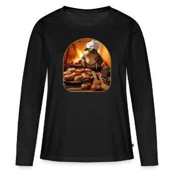 Grenouille cuisant du pain four rustique Cottagecore - T-shirt manches longues Premium bio Femme - noir - Devant - Julia (174cm)