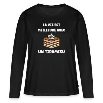 Humour tiramisu - T-shirt manches longues Premium bio Femme - noir - Devant - Julia (174cm)