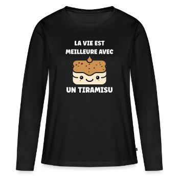 Humour tiramisu - T-shirt manches longues Premium bio Femme - noir - Devant - Julia (174cm)