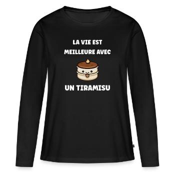 Humour tiramisu - T-shirt manches longues Premium bio Femme - noir - Devant - Julia (174cm)