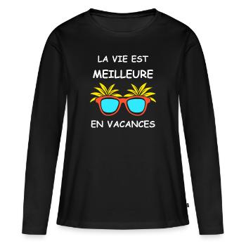 Je suis en vacances - T-shirt manches longues Premium bio Femme - noir - Devant - Julia (174cm)