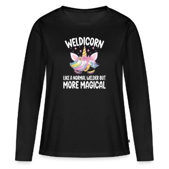 Weldicorn soudage comme un cadeau de fille soudeuse normale - T-shirt manches longues Premium bio Femme - noir - Devant - Julia (174cm)