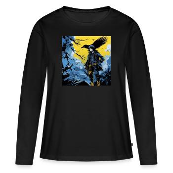 Manga crow aventures excitation - T-shirt manches longues Premium bio Femme - noir - Devant - Julia (174cm)