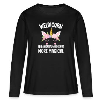 Weldicorn soudage comme un cadeau de fille soudeuse normale - T-shirt manches longues Premium bio Femme - noir - Devant - Julia (174cm)