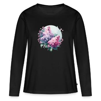 Lilas dessiné - T-shirt manches longues Premium bio Femme - noir - Devant - Julia (174cm)