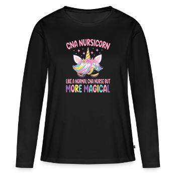 Cna Nursicorn comme une idée de cadeau d’allaitement normal - T-shirt manches longues Premium bio Femme - noir - Devant - Julia (174cm)
