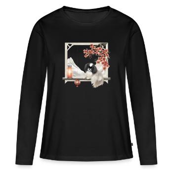Japonais Chin Cottagecore Zen Window Hommes Femmes - T-shirt manches longues Premium bio Femme - noir - Devant - Julia (174cm)