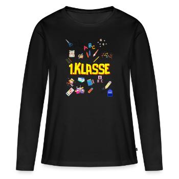 Einschulung, 1.Klasse, Schulanfang, Schulanfänger - Frauen Premium Bio Langarmshirt - Schwarz - Vorne - Julia (174cm)