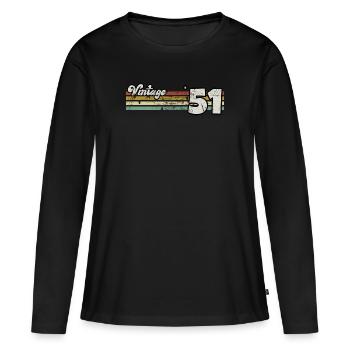 Rétro anniversaire né en 1951 Slogan Phrase citation - T-shirt manches longues Premium bio Femme - noir - Devant - Julia (174cm)