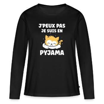 Je peux pas je suis en pyjama - T-shirt manches longues Premium bio Femme - noir - Devant - Julia (174cm)