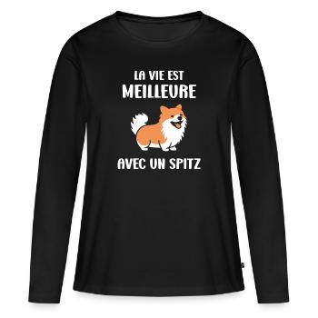 Humour chien Spitz - T-shirt manches longues Premium bio Femme - noir - Devant - Julia (174cm)