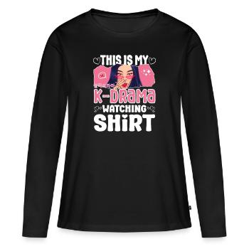 Drame coréen regardant des cadeaux de passionné - T-shirt manches longues Premium bio Femme - noir - Devant - Julia (174cm)