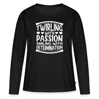 Bâton virevoltant avec passion Bâton Twirler Cadeaux - T-shirt manches longues Premium bio Femme - noir - Devant - Julia (174cm)