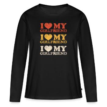 J’aime ma copine Vintage Classique - T-shirt manches longues Premium bio Femme - noir - Devant - Julia (174cm)