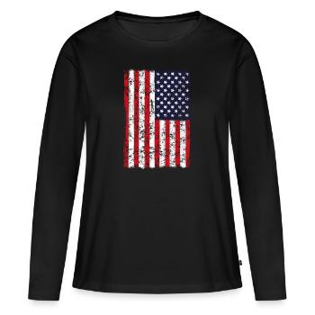 Drapeau des États-Unis vertical - T-shirt manches longues Premium bio Femme - noir - Devant - Julia (174cm)