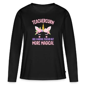 Teachercorn like a normal Teacher Tutor - Frauen Premium Bio Langarmshirt - Schwarz - Vorne - Julia (174cm)