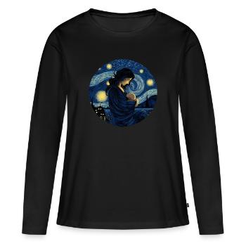 Allaitement Nuit Étoilée Chemise Maternité - T-shirt manches longues Premium bio Femme - noir - Devant - Julia (174cm)