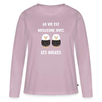 Citation humour Oiseau aigle - T-shirt manches longues Premium bio Femme - rose poudré - Devant - Julia (174cm)