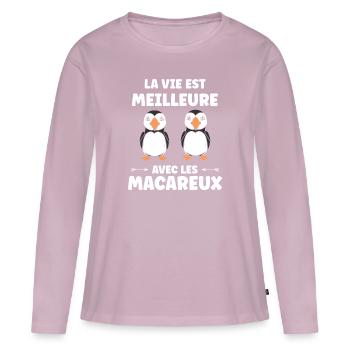 macareux - T-shirt manches longues Premium bio Femme - rose poudré - Devant - Julia (174cm)