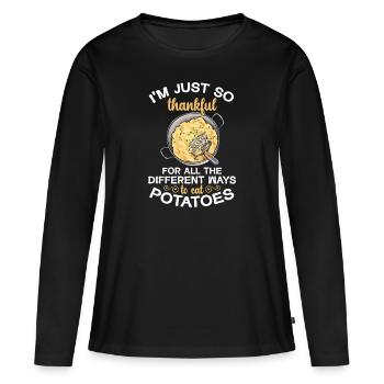 Purée de pommes de terre Purée de pommes de terre - T-shirt manches longues Premium bio Femme - noir - Devant - Julia (174cm)
